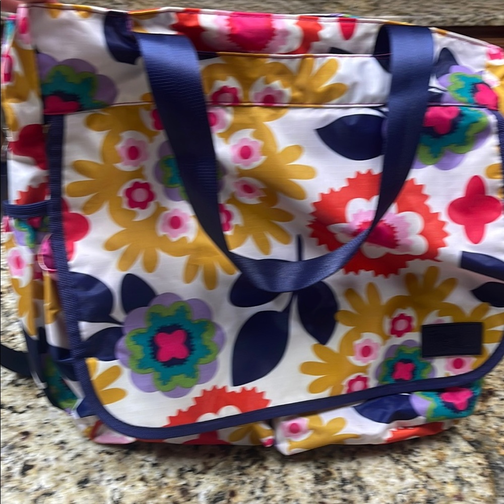 Floral Tote Bag with Blue Accents